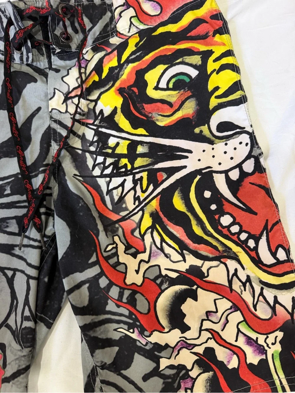 Ed Hardy Board Shorts Mens 31 Tiger Tattoo Surf Swim Trunks Y2K Vintage